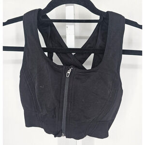Avia Womens Sz M Front Zip Up Sports Bra Cross Back Medium Impact Black